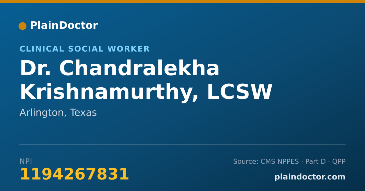 Shareable card for Chandralekha Krishnamurthy, LCSW - Clinical Social Worker, Arlington, TX