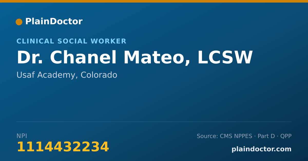 Shareable card for Chanel Mateo, LCSW - Clinical Social Worker, Usaf Academy, CO