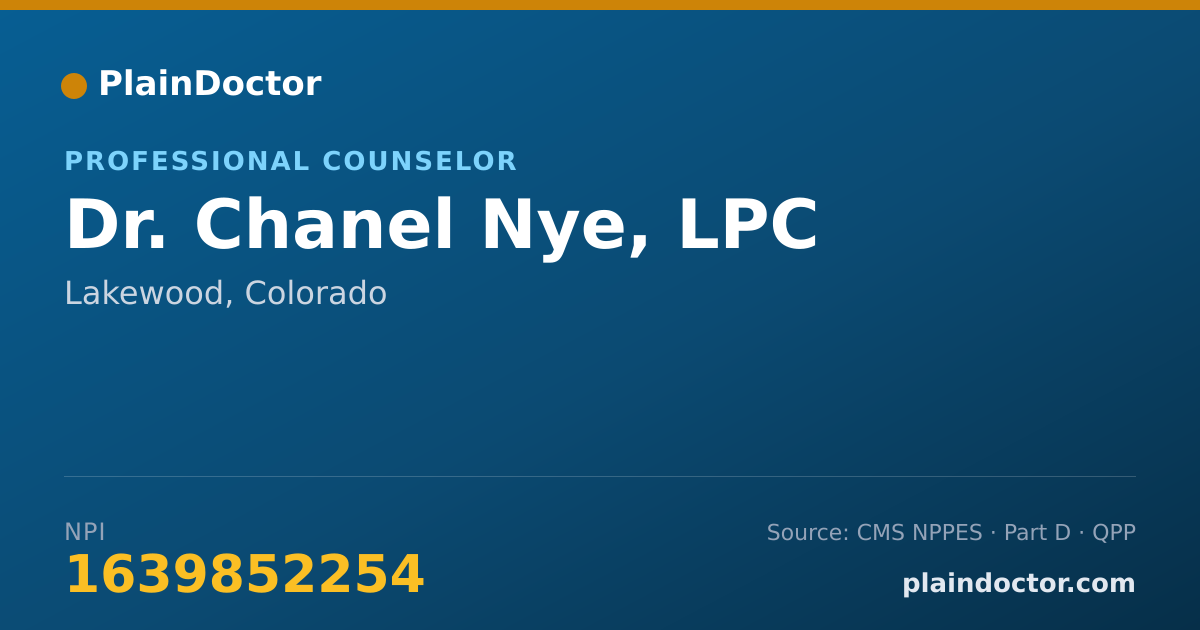 Shareable card for Chanel Nye, LPC - Professional Counselor, Lakewood, CO