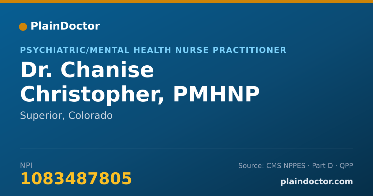Shareable card for Chanise Christopher, PMHNP - Psychiatric/Mental Health Nurse Practitioner, Superior, CO