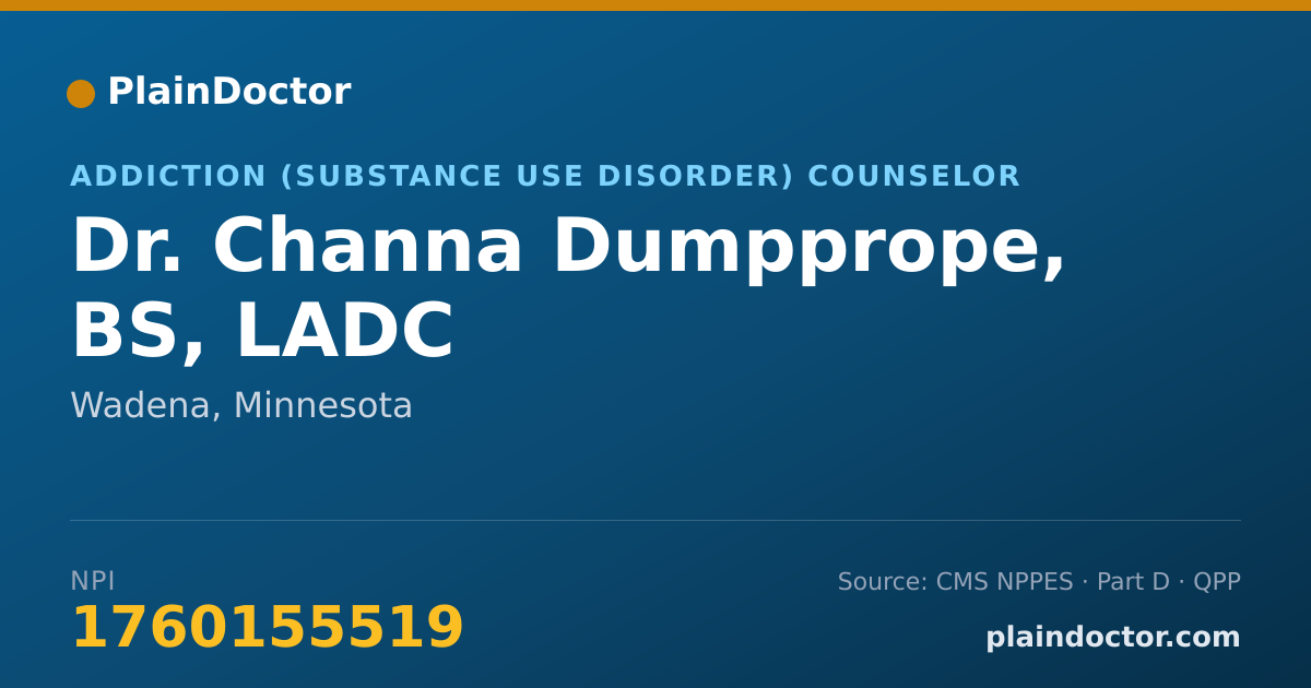 Shareable card for Channa Dumpprope, BS, LADC - Addiction (Substance Use Disorder) Counselor, Wadena, MN