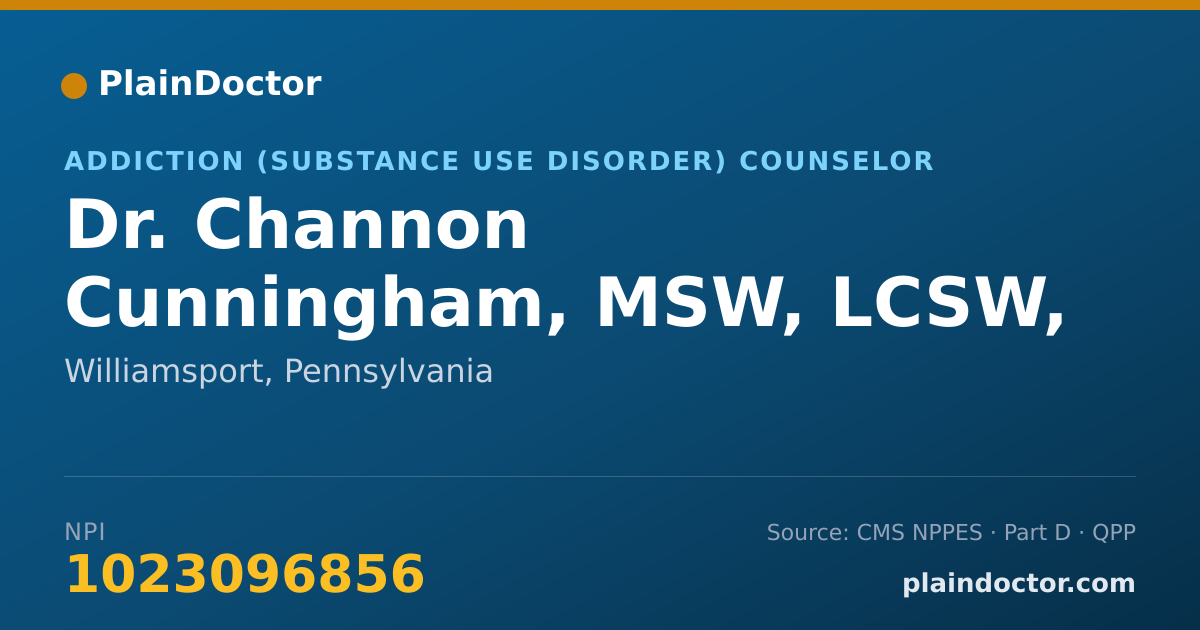 Shareable card for Channon Cunningham, MSW, LCSW, CAC/CCDP - Addiction (Substance Use Disorder) Counselor, Williamsport, PA