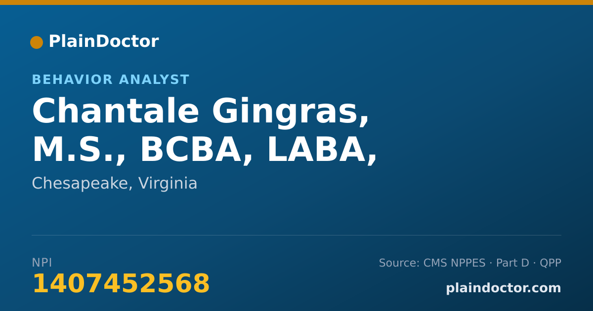 Shareable card for Chantale Gingras, M.S., BCBA, LABA, - Behavior Technician, Chesapeake, VA