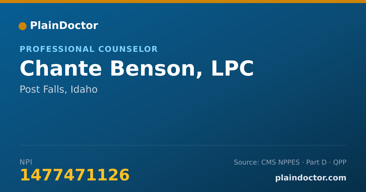 Shareable card for Chante Benson, LPC - Professional Counselor, Post Falls, ID