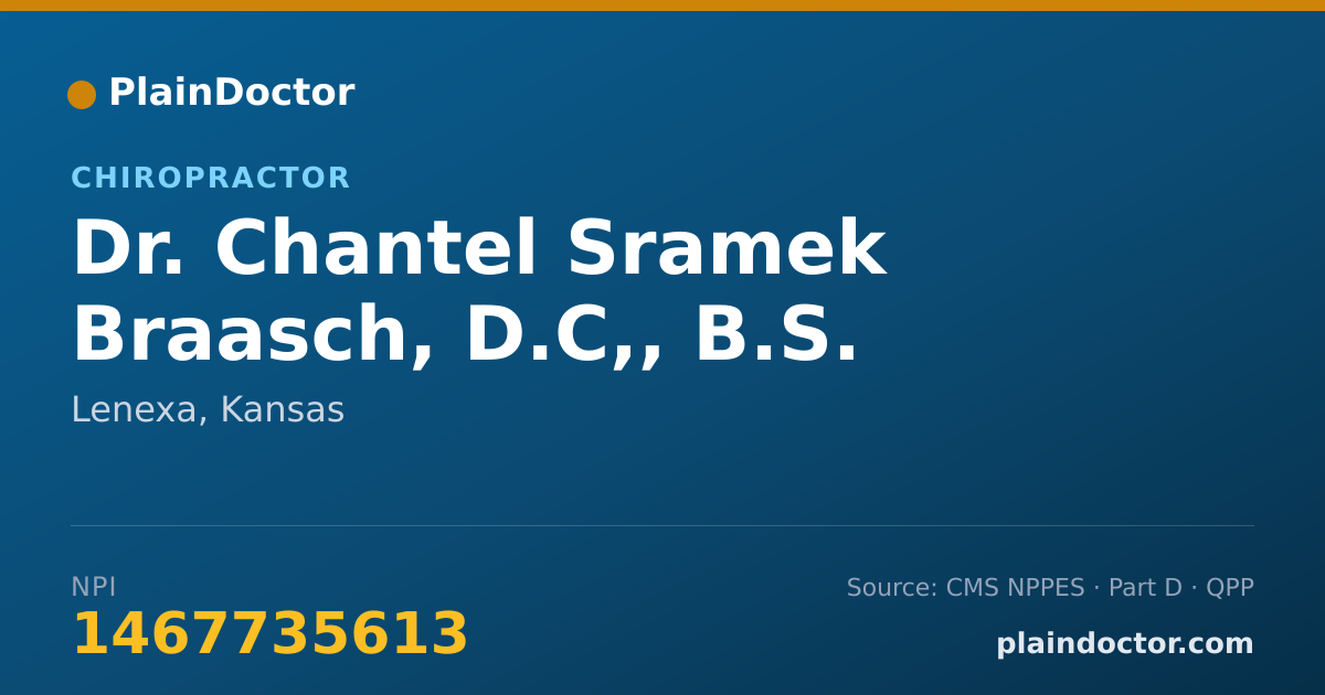 Shareable card for Chantel Sramek Braasch, D.C,, B.S. - Chiropractor, Lenexa, KS