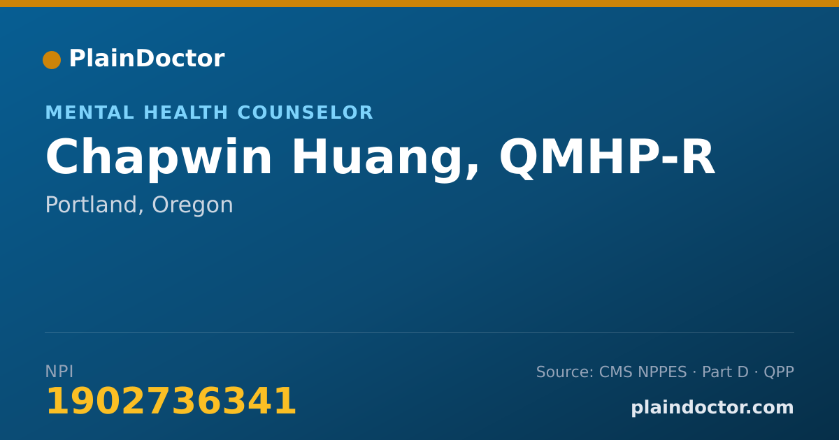 Shareable card for Chapwin Huang, QMHP-R - Mental Health Counselor, Portland, OR