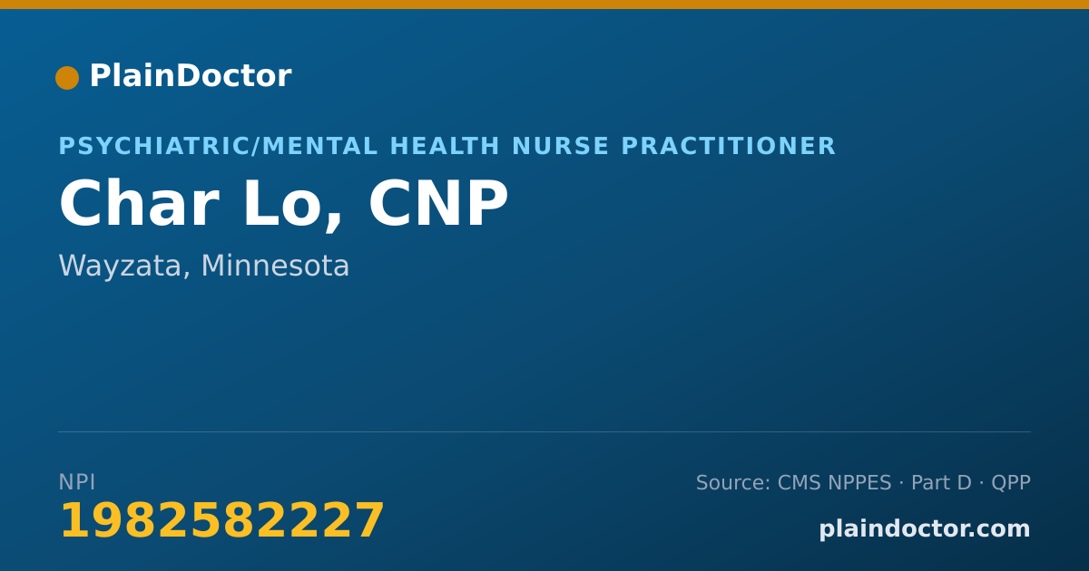 Shareable card for Char Lo, CNP - Psychiatric/Mental Health Nurse Practitioner, Wayzata, MN