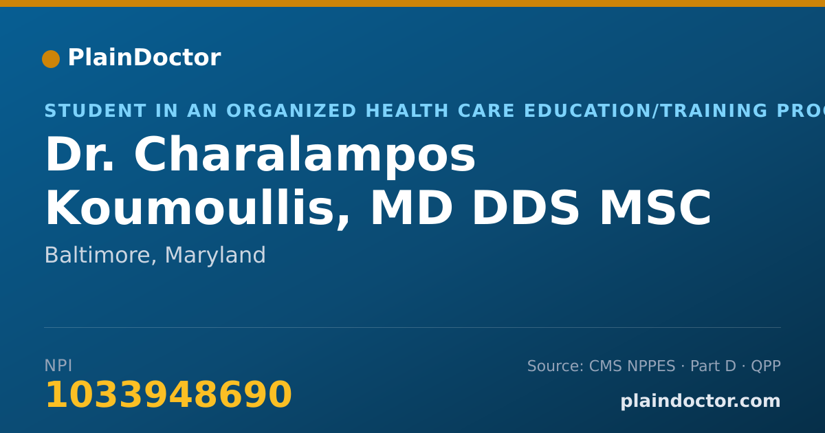 Shareable card for Charalampos Koumoullis, MD DDS MSC - Student in an Organized Health Care Education/Training Program, Baltimore, MD