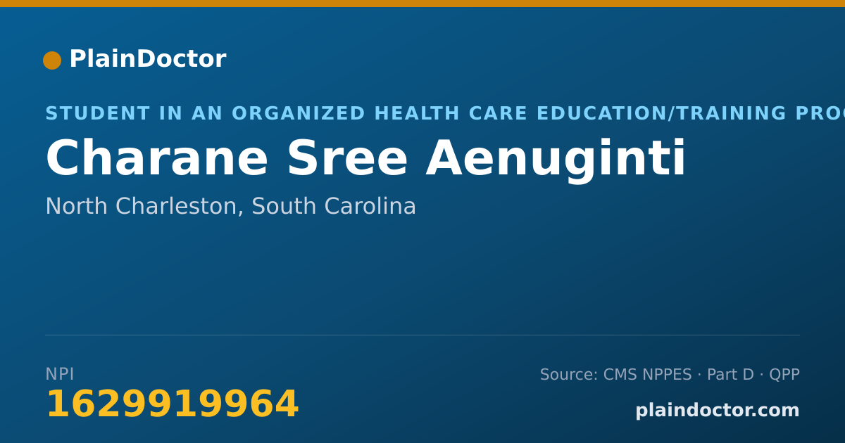 Shareable card for Charane Sree Aenuginti - Student in an Organized Health Care Education/Training Program, North Charleston, SC