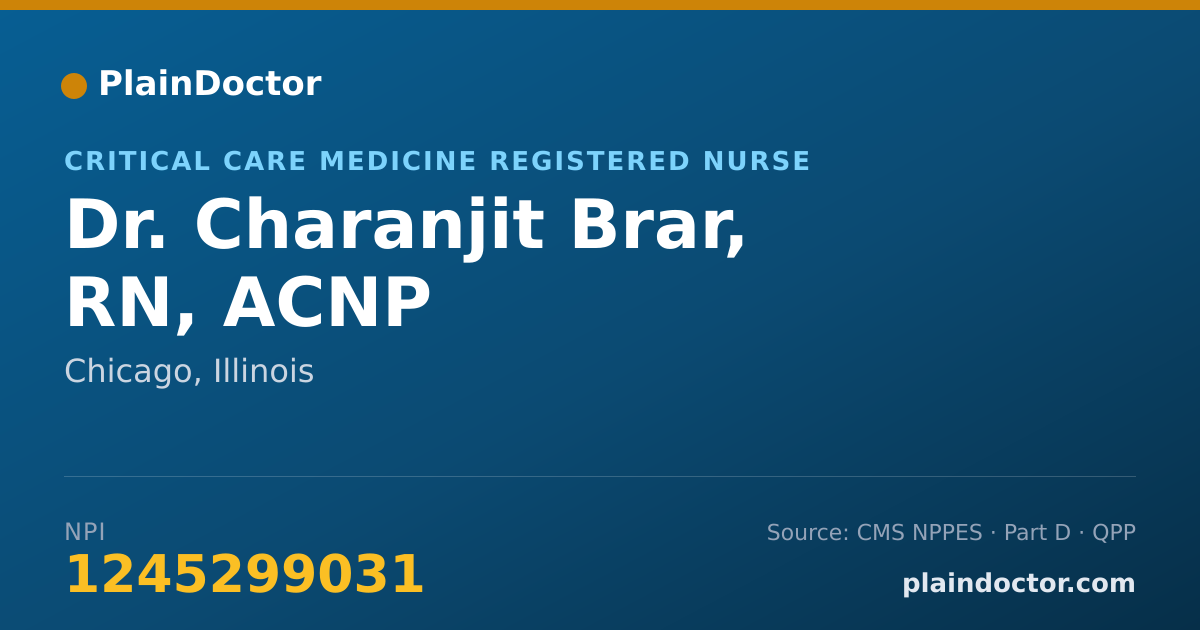 Shareable card for Charanjit Brar, RN, ACNP - Critical Care Medicine Registered Nurse, Chicago, IL