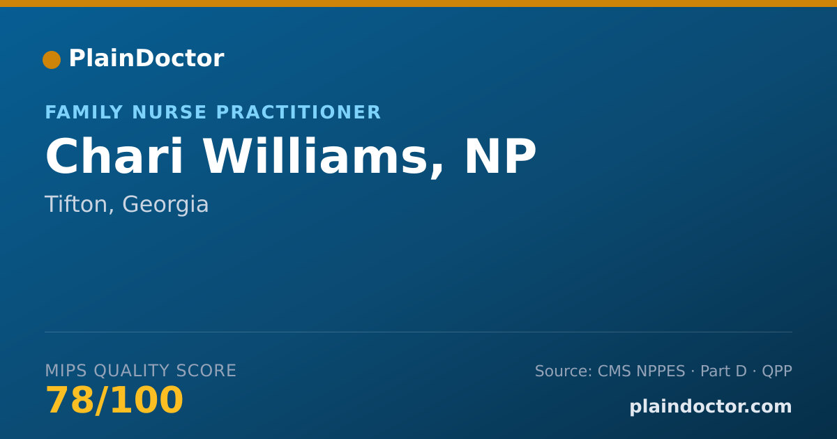 Shareable card for Chari Williams, NP - Family Nurse Practitioner, Tifton, GA