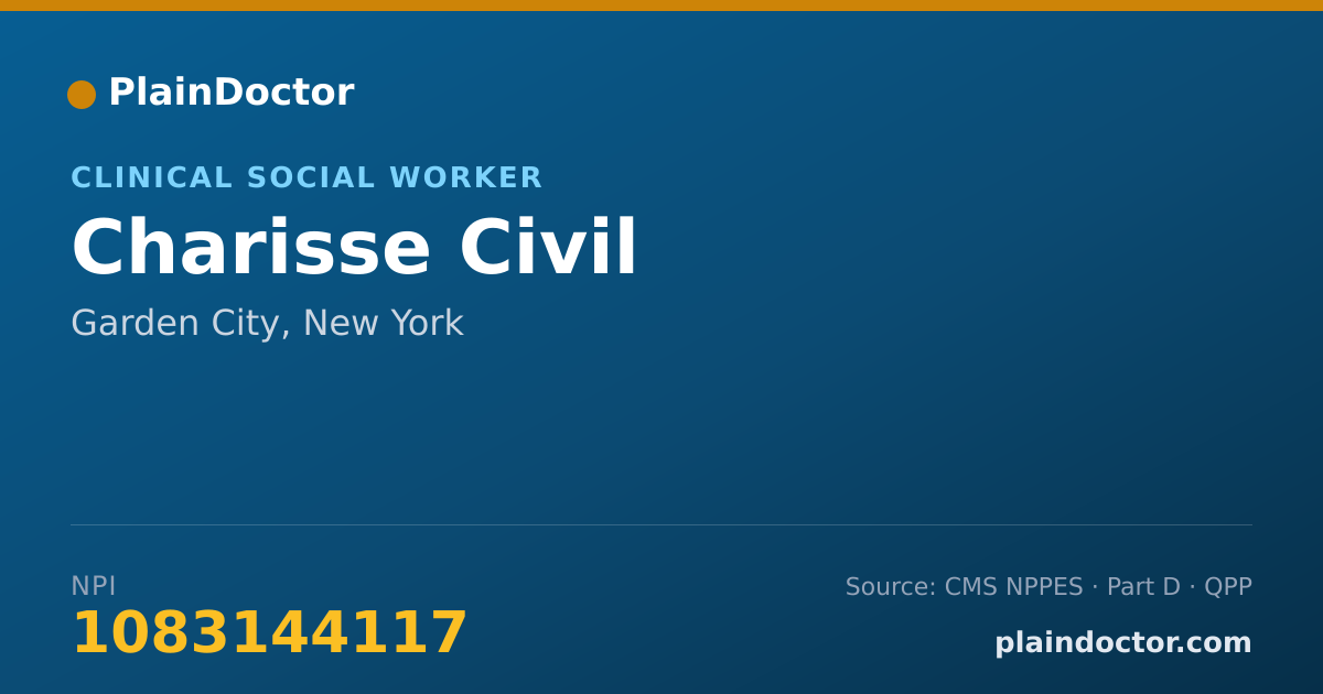 Shareable card for Charisse Civil - Clinical Social Worker, Garden City, NY