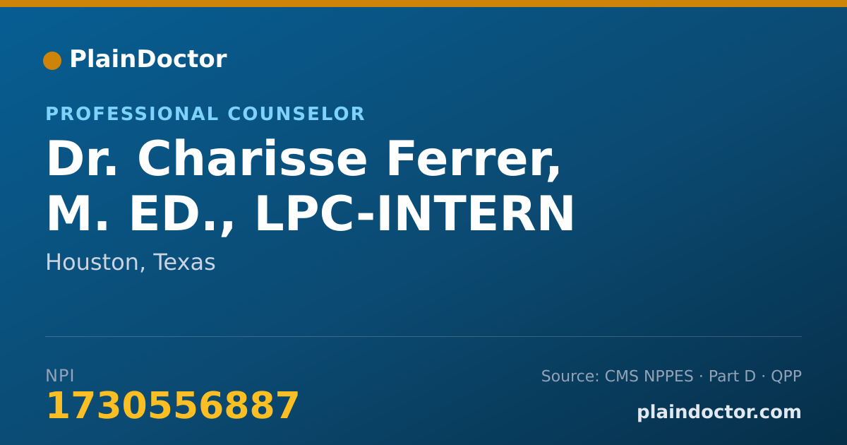 Shareable card for Charisse Ferrer, M. ED., LPC-INTERN - Professional Counselor, Houston, TX