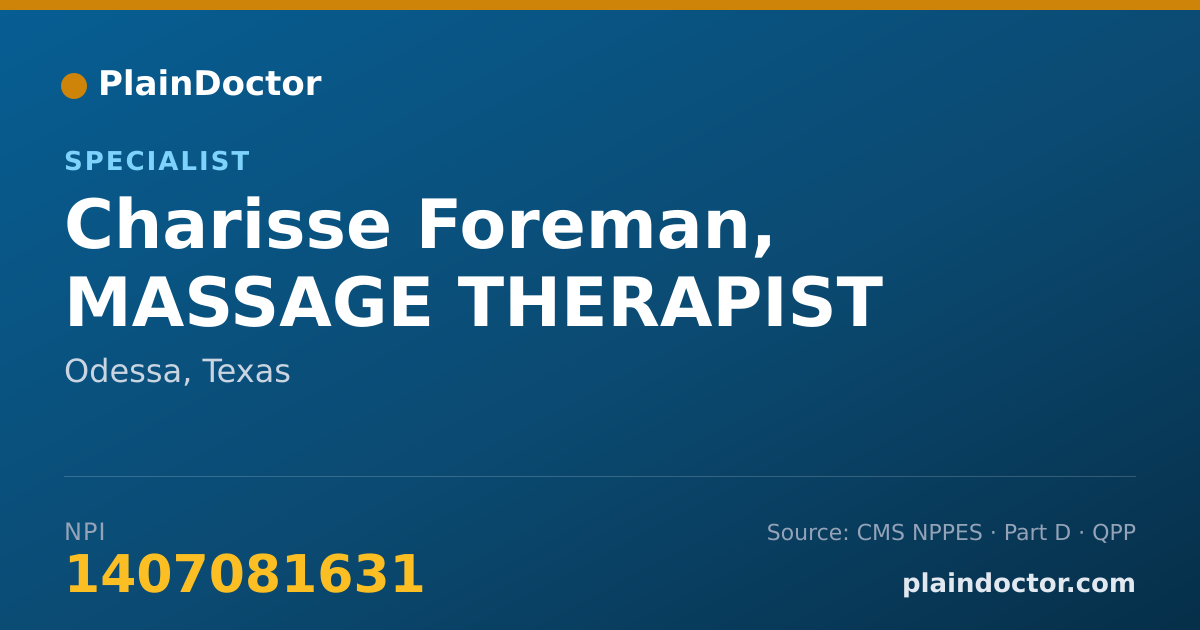Shareable card for Charisse Foreman, MASSAGE THERAPIST - Specialist, Odessa, TX