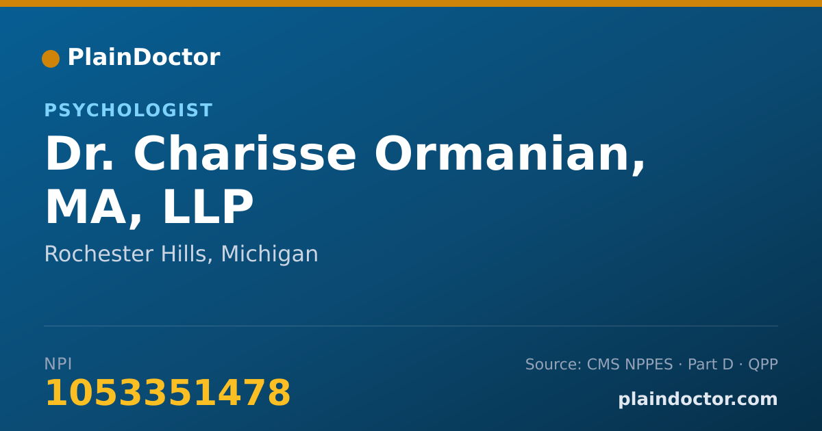 Shareable card for Charisse Ormanian, MA, LLP - Psychologist, Rochester Hills, MI