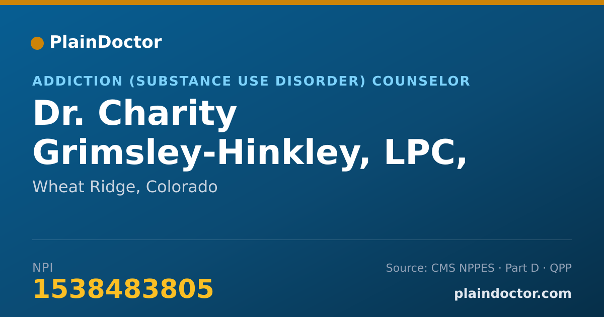 Shareable card for Charity Grimsley-Hinkley, LPC, LAC, MAC, SAP - Addiction (Substance Use Disorder) Counselor, Wheat Ridge, CO