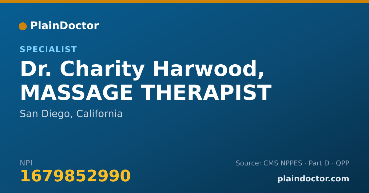 Shareable card for Charity Harwood, MASSAGE THERAPIST - Specialist, San Diego, CA