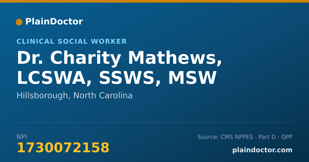 Shareable card for Charity Mathews, LCSWA, SSWS, MSW - Clinical Social Worker, Hillsborough, NC