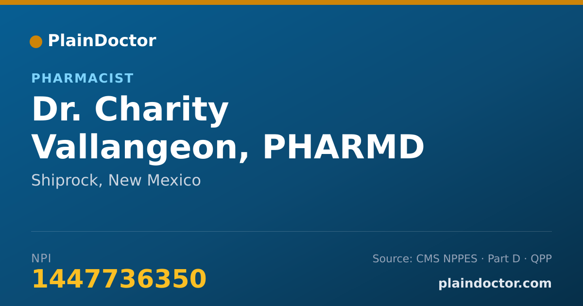Shareable card for Charity Vallangeon, PHARMD - Pharmacist, Shiprock, NM