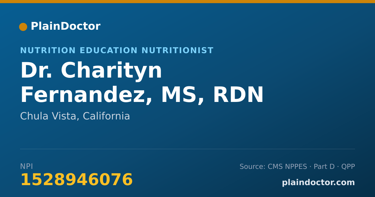 Shareable card for Charityn Fernandez, MS, RDN - Nutrition Education Nutritionist, Chula Vista, CA