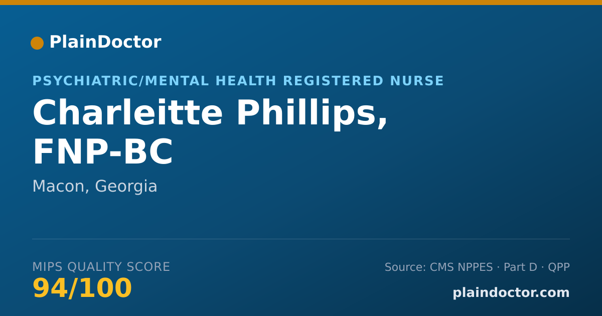 Shareable card for Charleitte Phillips, FNP-BC - Psychiatric/Mental Health Registered Nurse, Macon, GA