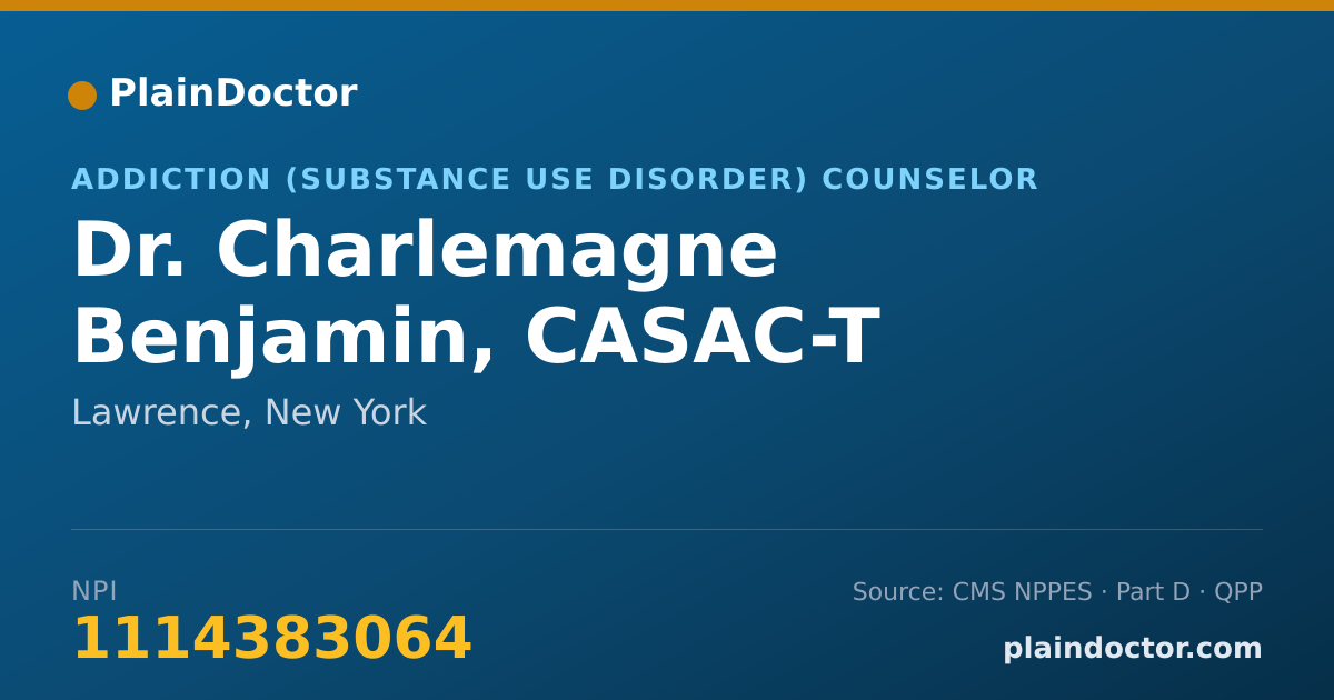 Shareable card for Charlemagne Benjamin, CASAC-T - Addiction (Substance Use Disorder) Counselor, Lawrence, NY