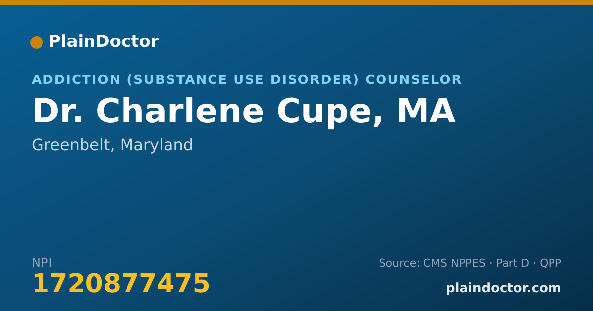 Shareable card for Charlene Cupe, MA - Addiction (Substance Use Disorder) Counselor, Greenbelt, MD