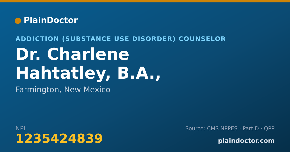 Shareable card for Charlene Hahtatley, B.A., TLADAC - Addiction (Substance Use Disorder) Counselor, Farmington, NM