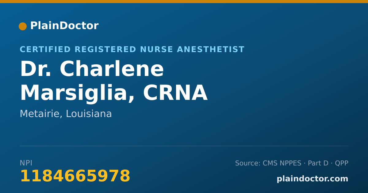 Shareable card for Charlene Marsiglia, CRNA - Certified Registered Nurse Anesthetist, Metairie, LA
