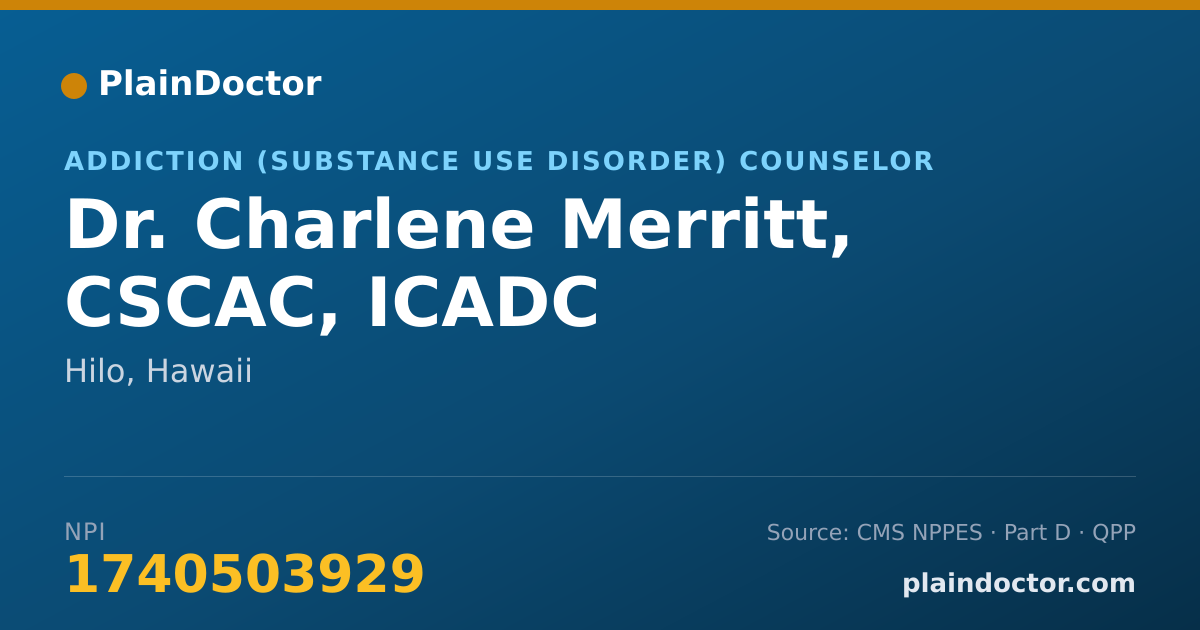 Shareable card for Charlene Merritt, CSCAC, ICADC - Addiction (Substance Use Disorder) Counselor, Hilo, HI