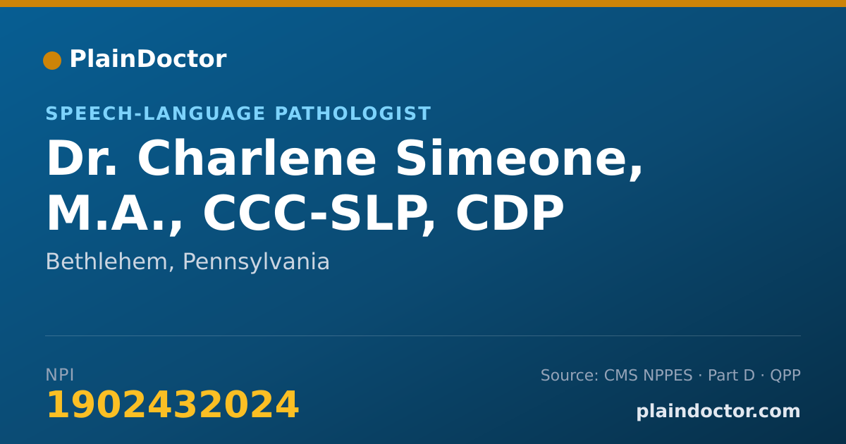 Shareable card for Charlene Simeone, M.A., CCC-SLP, CDP - Speech-Language Pathologist, Bethlehem, PA