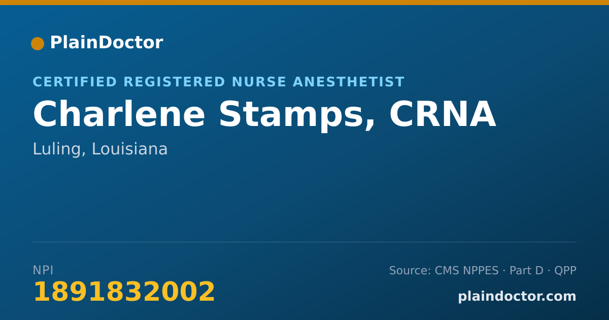 Shareable card for Charlene Stamps, CRNA - Certified Registered Nurse Anesthetist, Luling, LA