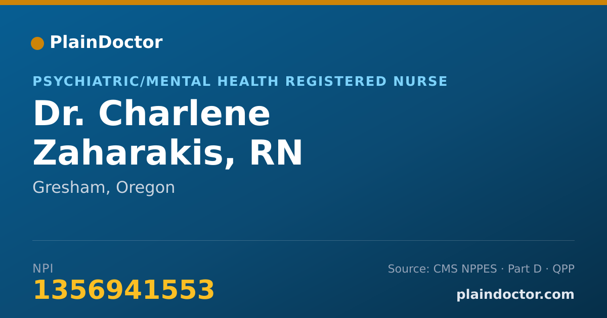 Shareable card for Charlene Zaharakis, RN - Psychiatric/Mental Health Registered Nurse, Gresham, OR