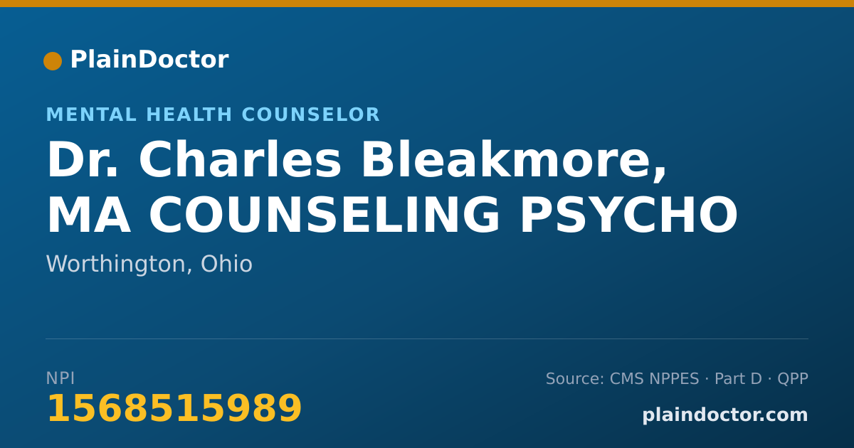 Shareable card for Charles Bleakmore, MA COUNSELING PSYCHO - Mental Health Counselor, Worthington, OH