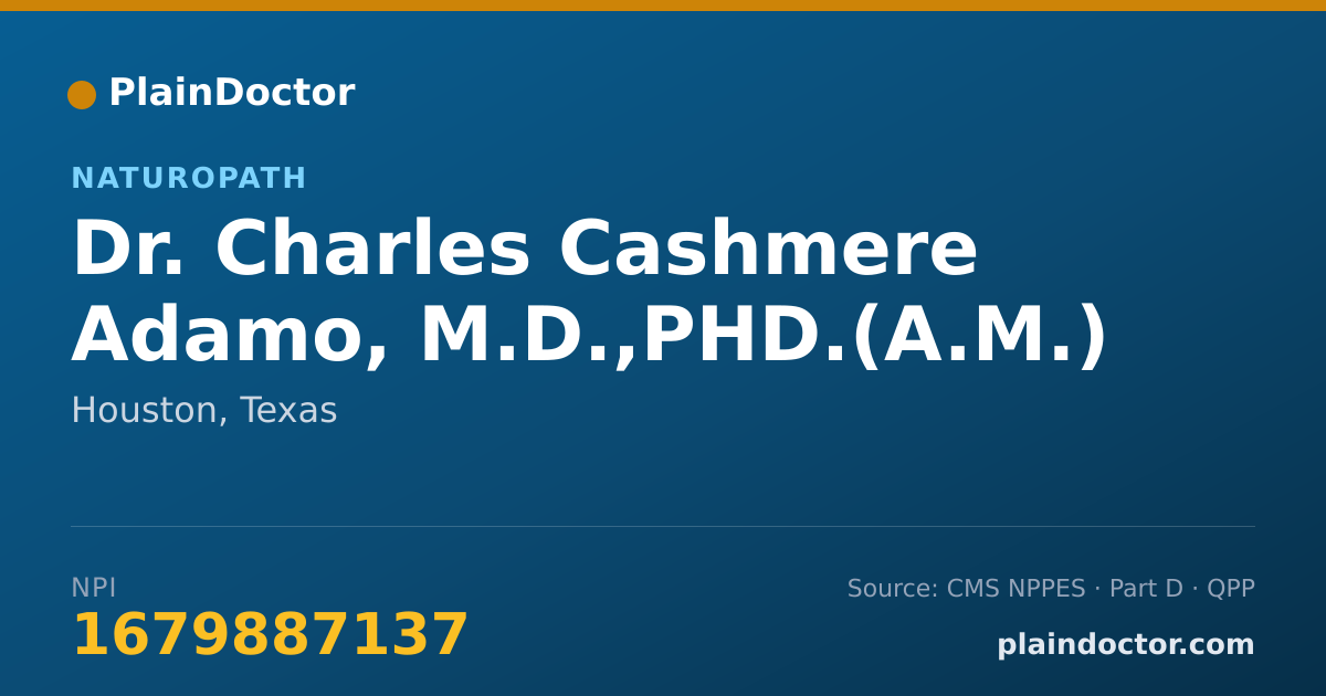 Shareable card for Charles Cashmere Adamo, M.D.,PHD.(A.M.) - Naturopath, Houston, TX