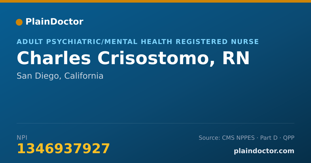 Shareable card for Charles Crisostomo, RN - Adult Psychiatric/Mental Health Registered Nurse, San Diego, CA