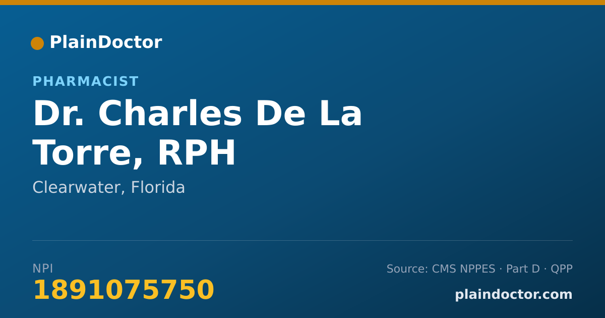 Shareable card for Charles De La Torre, RPH - Pharmacist, Clearwater, FL
