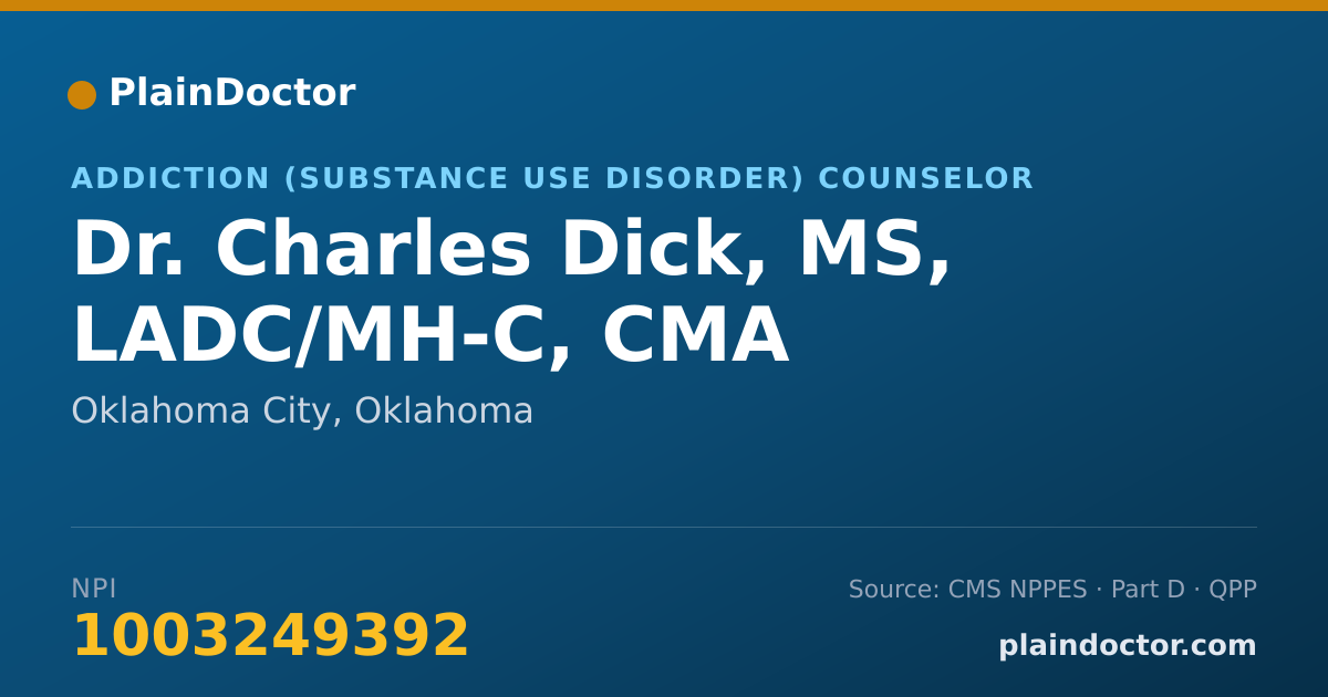 Shareable card for Charles Dick, MS, LADC/MH-C, CMA - Addiction (Substance Use Disorder) Counselor, Oklahoma City, OK