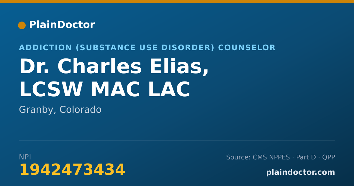 Shareable card for Charles Elias, LCSW MAC LAC - Addiction (Substance Use Disorder) Counselor, Granby, CO