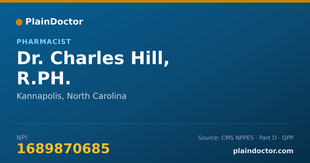 Shareable card for Charles Hill, R.PH. - Pharmacist, Kannapolis, NC