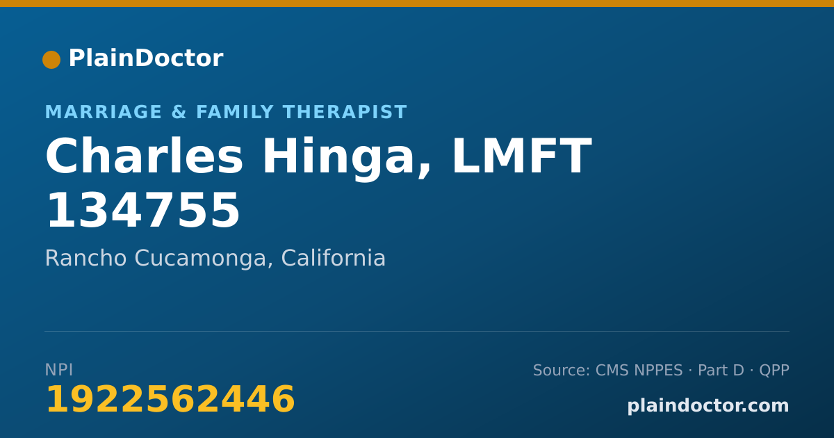 Shareable card for Charles Hinga, LMFT 134755 - Counselor, Rancho Cucamonga, CA