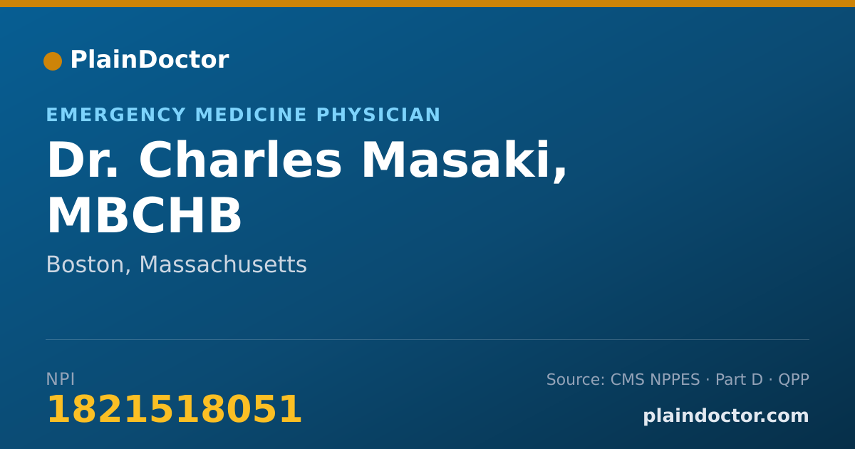 Shareable card for Charles Masaki, MBCHB - Emergency Medicine Physician, Boston, MA