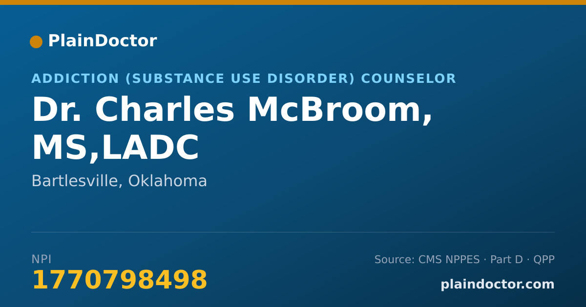 Shareable card for Charles McBroom, MS,LADC - Addiction (Substance Use Disorder) Counselor, Bartlesville, OK