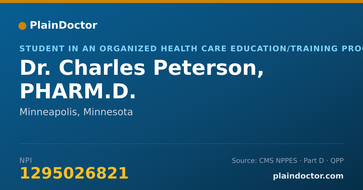 Shareable card for Charles Peterson, PHARM.D. - Student in an Organized Health Care Education/Training Program, Minneapolis, MN
