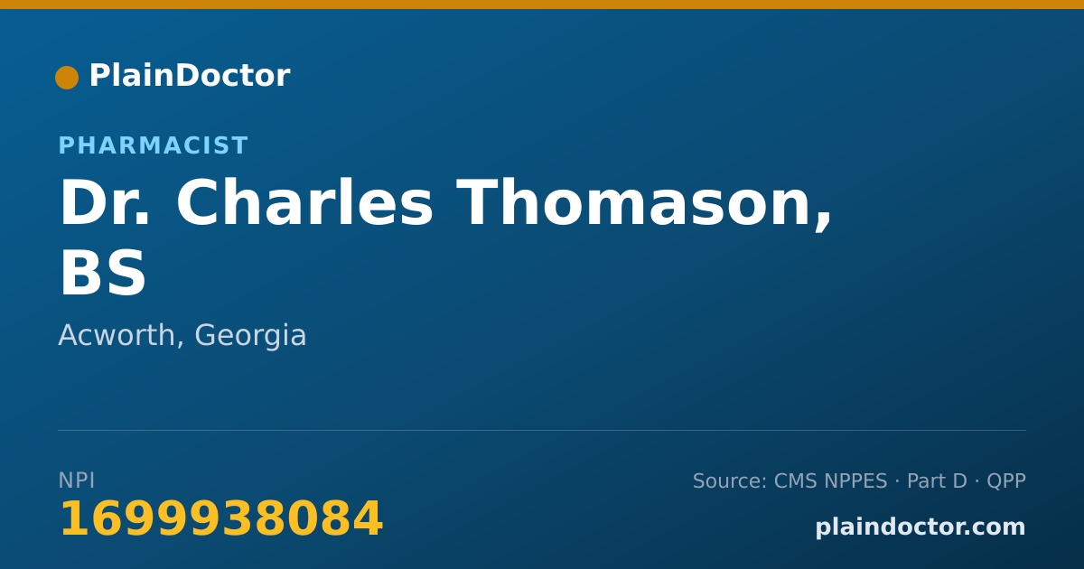 Shareable card for Charles Thomason, BS - Pharmacist, Acworth, GA
