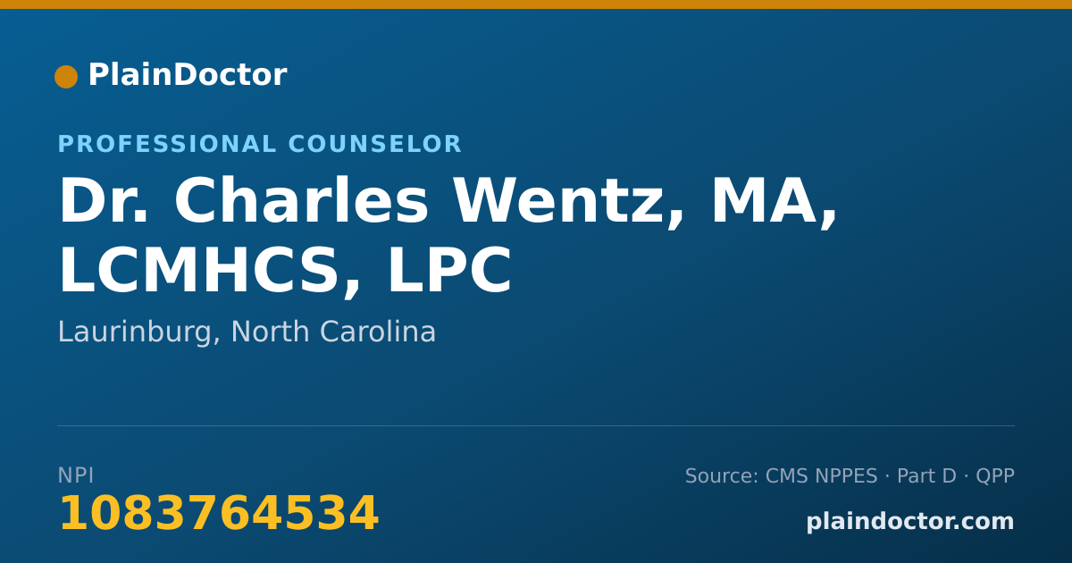 Shareable card for Charles Wentz, MA, LCMHCS, LPC - Professional Counselor, Laurinburg, NC
