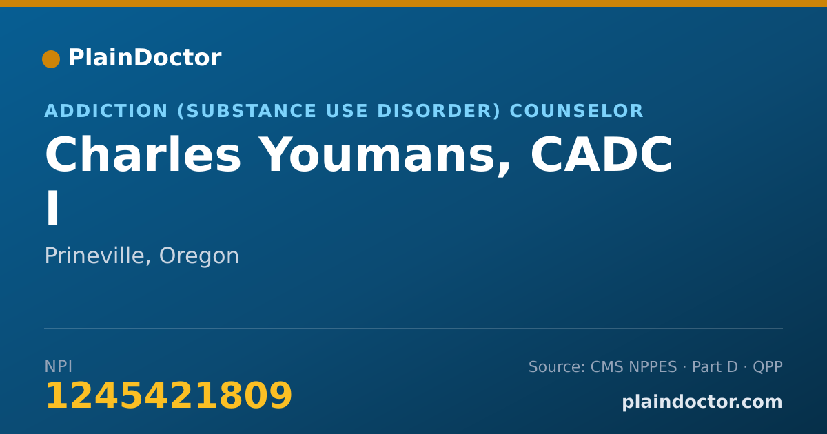 Shareable card for Charles Youmans, CADC I - Addiction (Substance Use Disorder) Counselor, Prineville, OR
