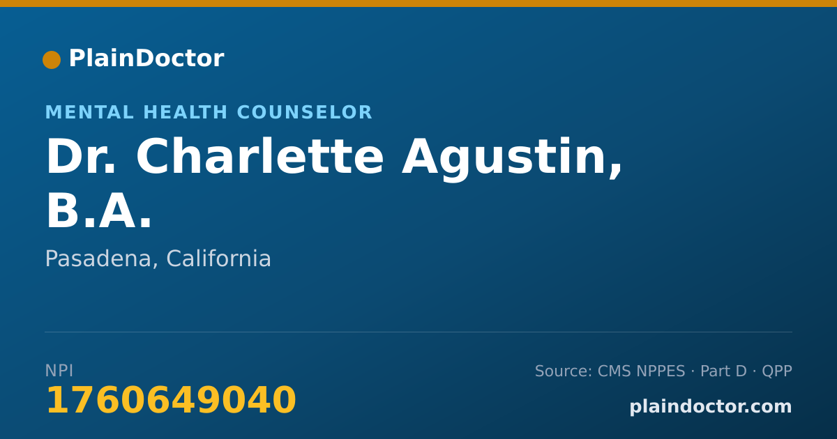 Shareable card for Charlette Agustin, B.A. - Mental Health Counselor, Pasadena, CA