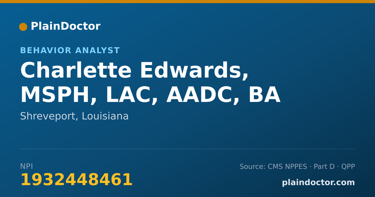 Shareable card for Charlette Edwards, MSPH, LAC, AADC, BA - Behavior Analyst, Shreveport, LA