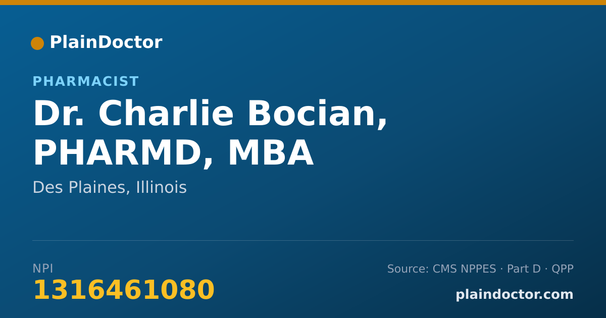 Shareable card for Charlie Bocian, PHARMD, MBA - Pharmacist, Des Plaines, IL